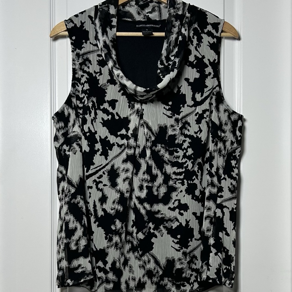 Isabella Rodriguez Black White‎ Abstract Print Draped Cowl Neck Sleeveless Top
